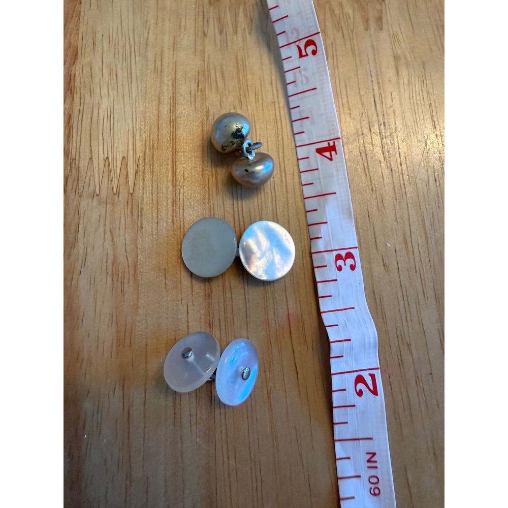 Vintage Mother of Pearl and Frosted Glass Shirt Stud Set Silver Tone Tuxedo